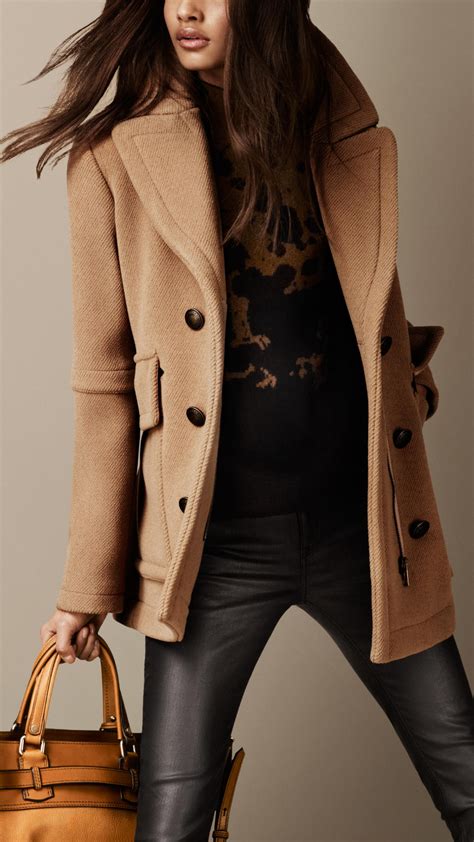 womens pea coat burberry|burberry camel wool coat men's.